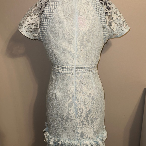 Dusty Blue Frill Hem Lace Bodycon Dress - Picture 3 of 7